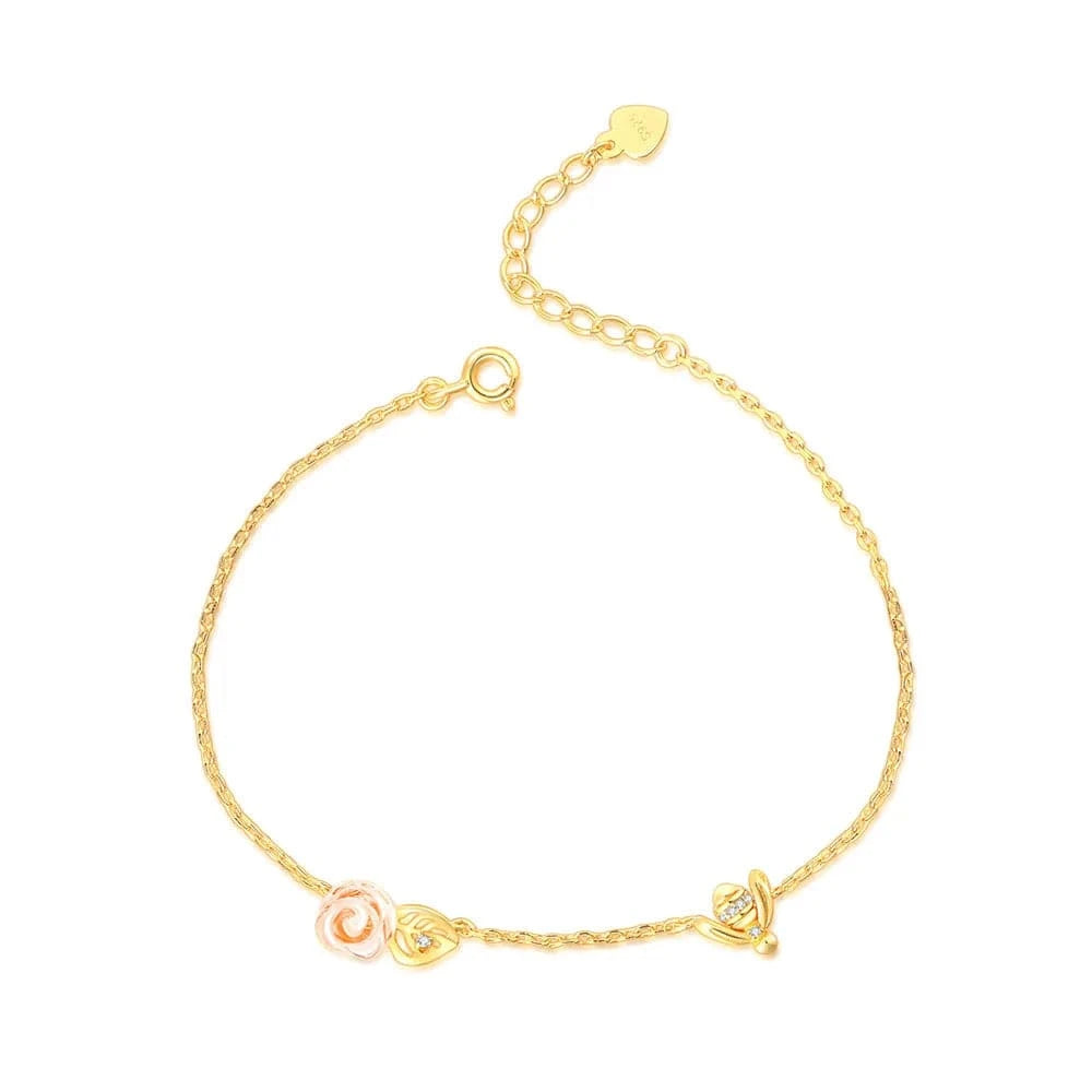 Asjustable / HI066 RST Women Conjuntos de Joyas 14K Gold Plated 925 Sterling Silver Flower Rose Quartz Jewelry Set V069