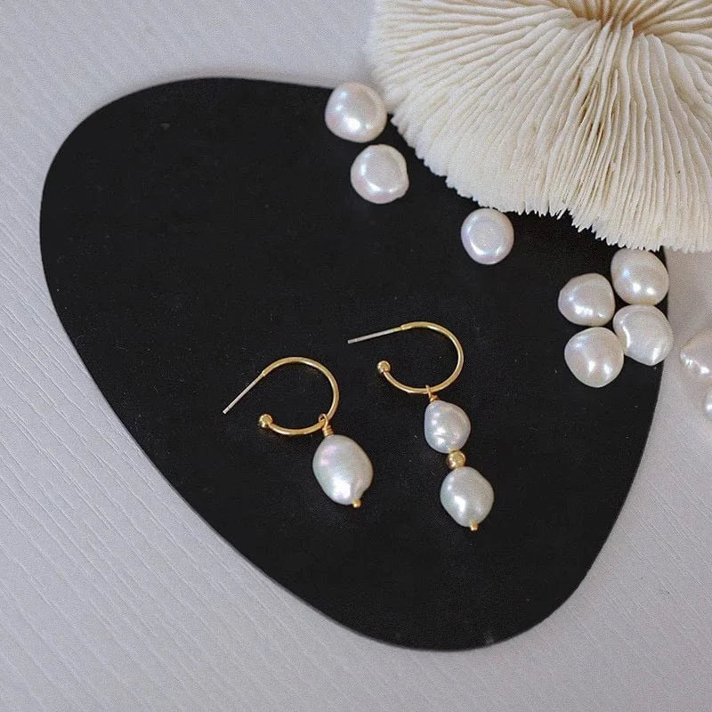 Asymmetric Baroque Natural freshwater Pearl Baroque earrings 18k gold plated asymmetrical C-shaped earrings jewelry for women