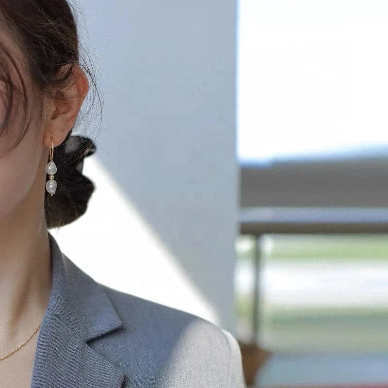 Asymmetric Baroque Natural freshwater Pearl Baroque earrings 18k gold plated asymmetrical C-shaped earrings jewelry for women