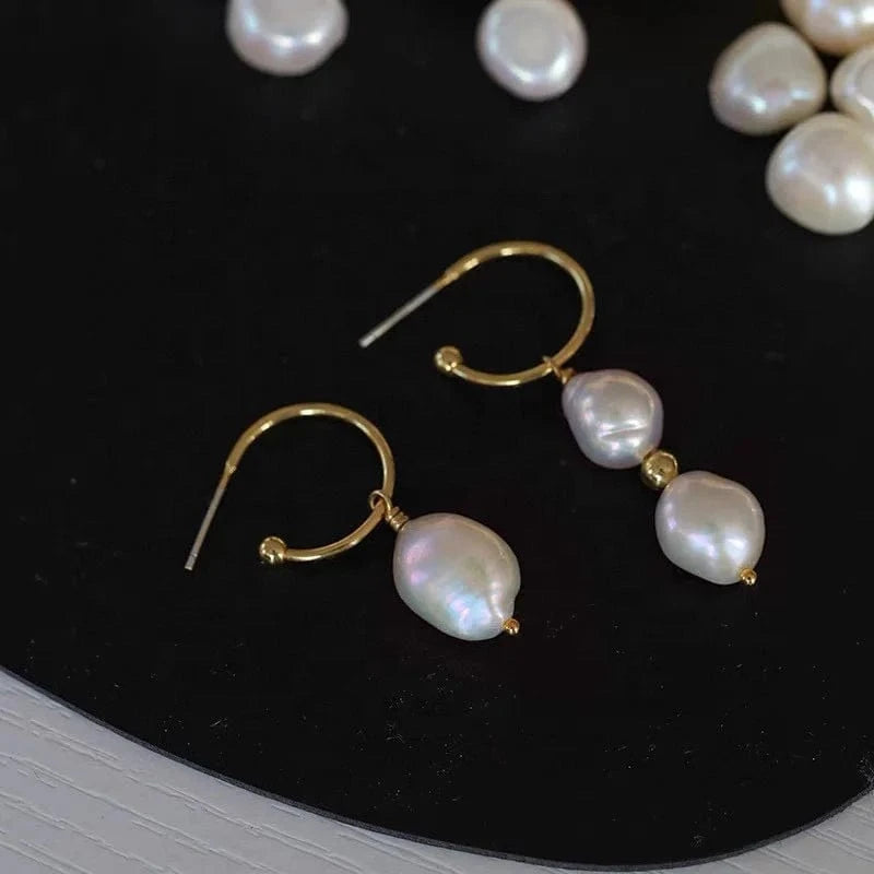 Asymmetric Baroque Natural freshwater Pearl Baroque earrings 18k gold plated asymmetrical C-shaped earrings jewelry for women