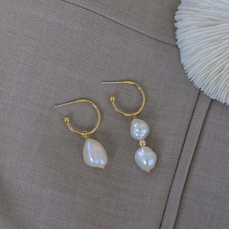 Asymmetric Baroque Natural freshwater Pearl Baroque earrings 18k gold plated asymmetrical C-shaped earrings jewelry for women