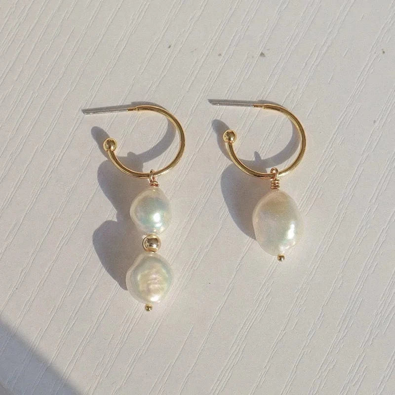 Asymmetric Baroque Natural freshwater Pearl Baroque earrings 18k gold plated asymmetrical C-shaped earrings jewelry for women