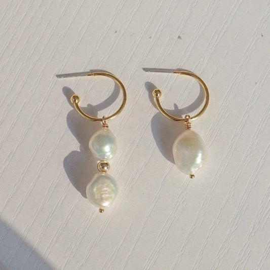 Asymmetric Baroque Natural freshwater Pearl Baroque earrings 18k gold plated asymmetrical C-shaped earrings jewelry for women