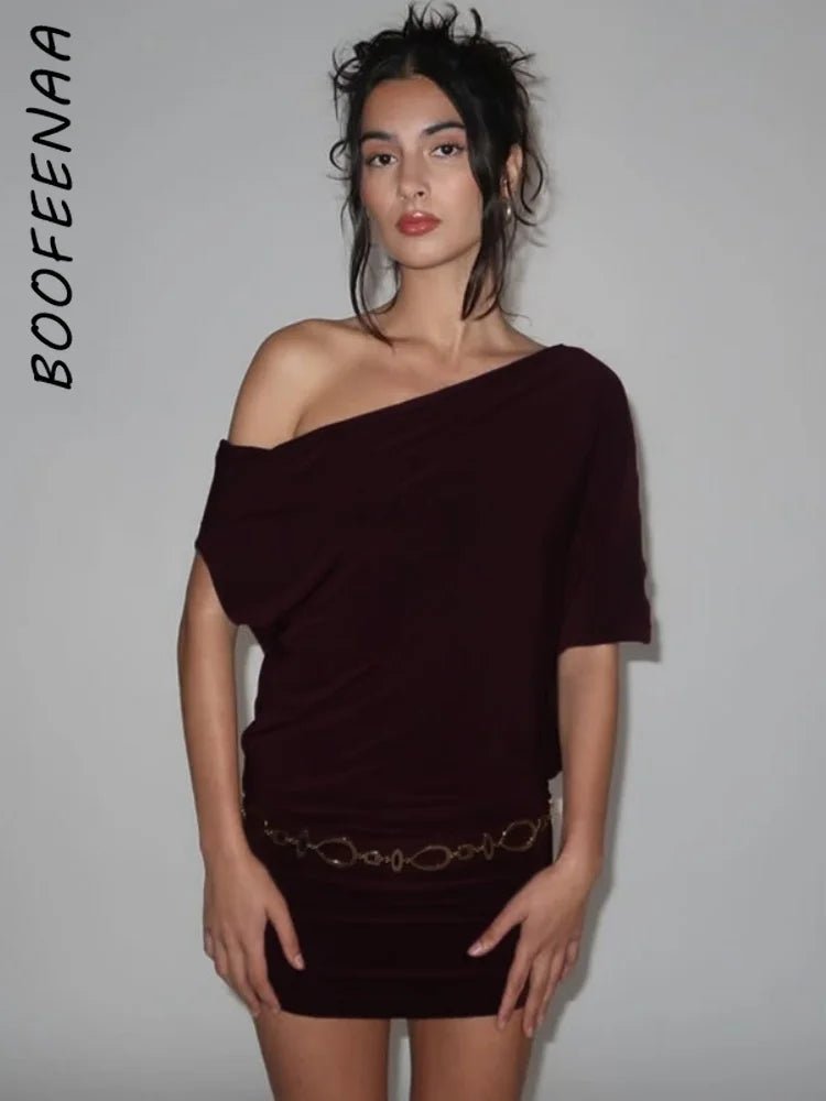 Asymmetrical Off - Shoulder Mini Dress - SN Wigs & More