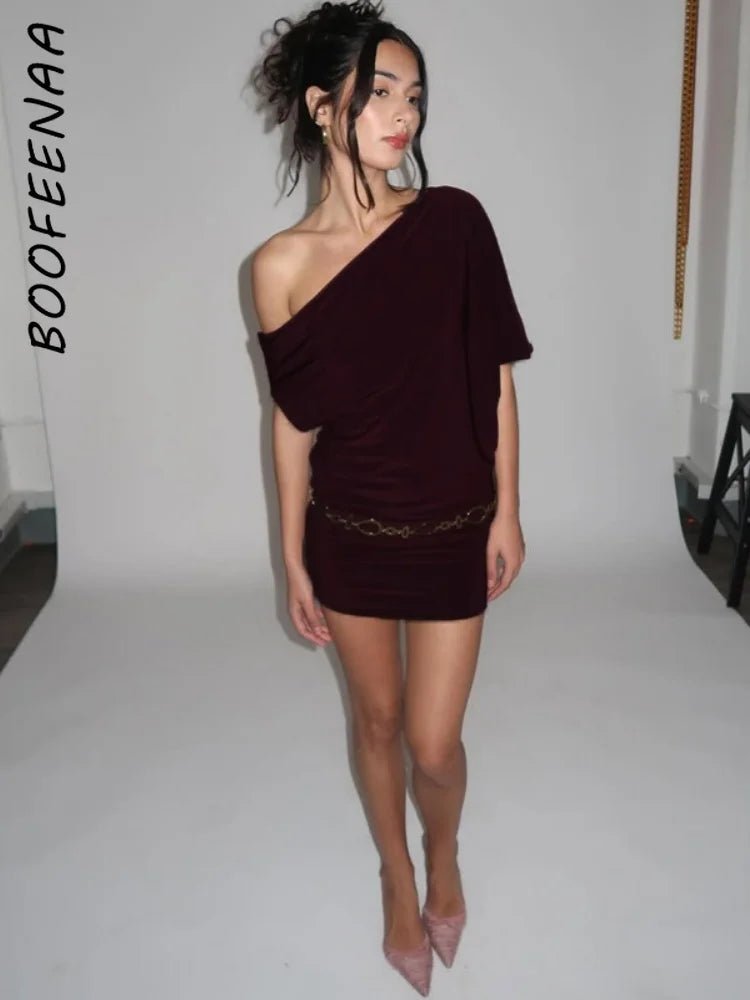 Asymmetrical Off - Shoulder Mini Dress - SN Wigs & More