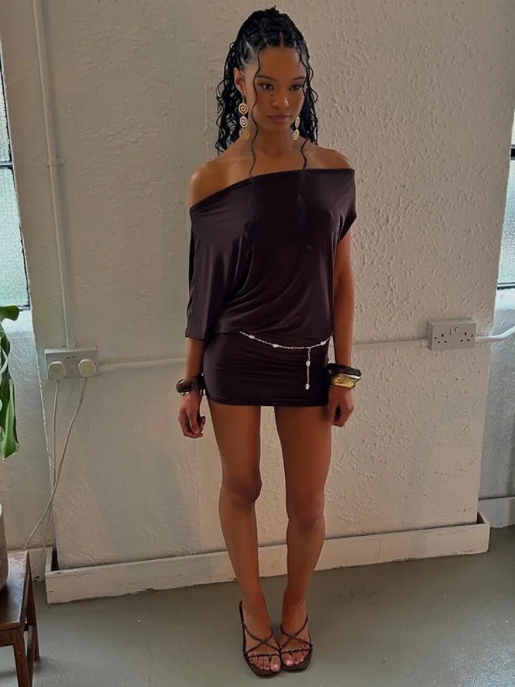 Asymmetrical Off - Shoulder Mini Dress - SN Wigs & More