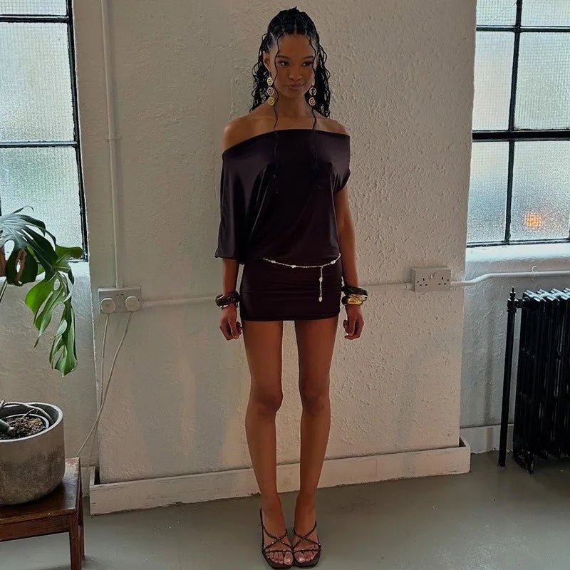Asymmetrical Off - Shoulder Mini Dress - SN Wigs & More