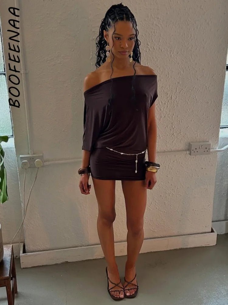 Asymmetrical Off - Shoulder Mini Dress - SN Wigs & More