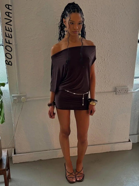 Asymmetrical Off - Shoulder Mini Dress - SN Wigs & More