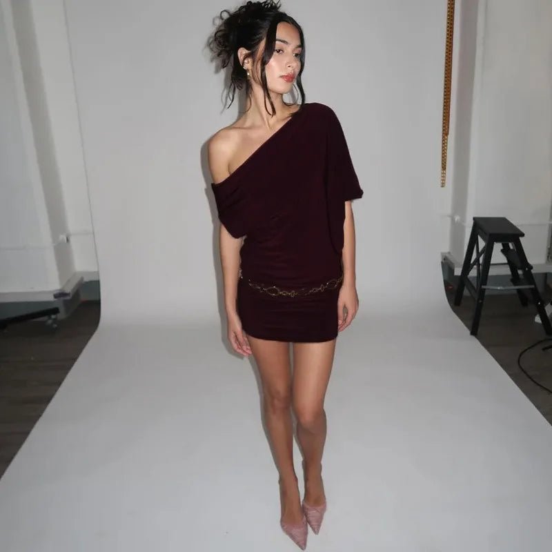 Asymmetrical Off - Shoulder Mini Dress - SN Wigs & More