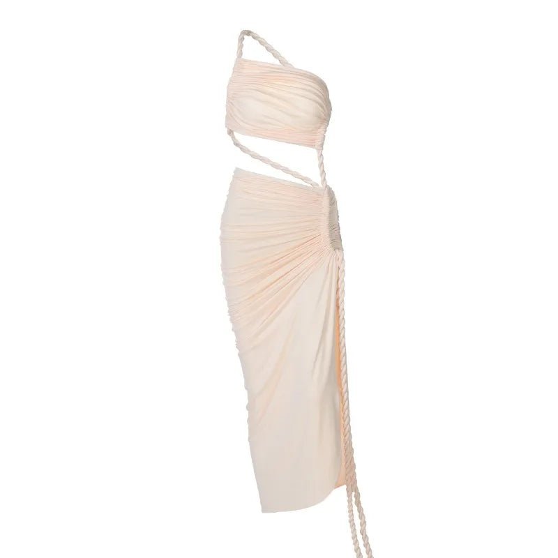 Asymmetrical Ruched High Split Maxi Dress - SN Wigs & More