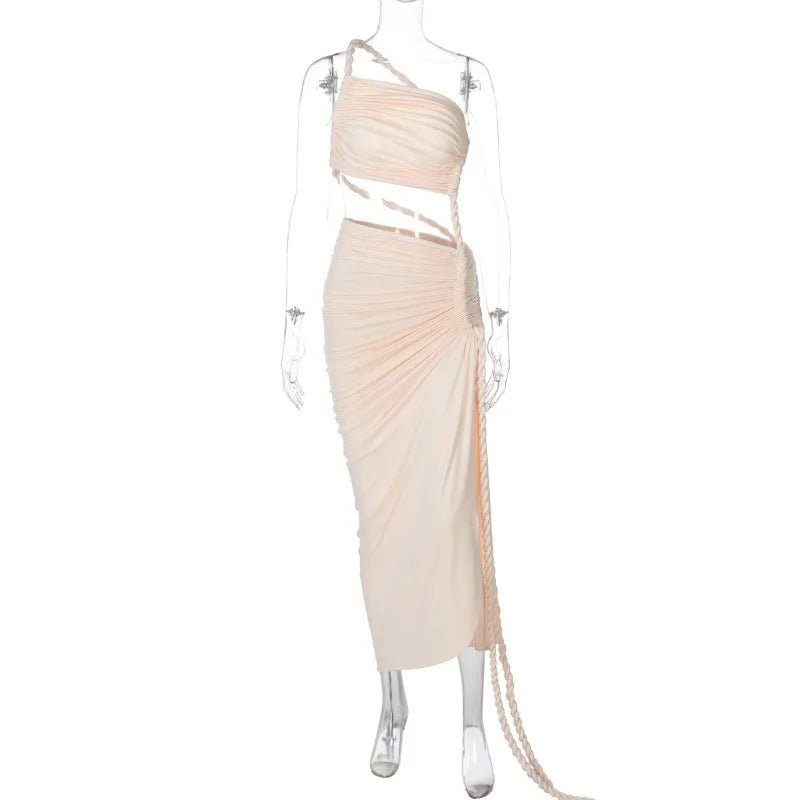 Asymmetrical Ruched High Split Maxi Dress - SN Wigs & More