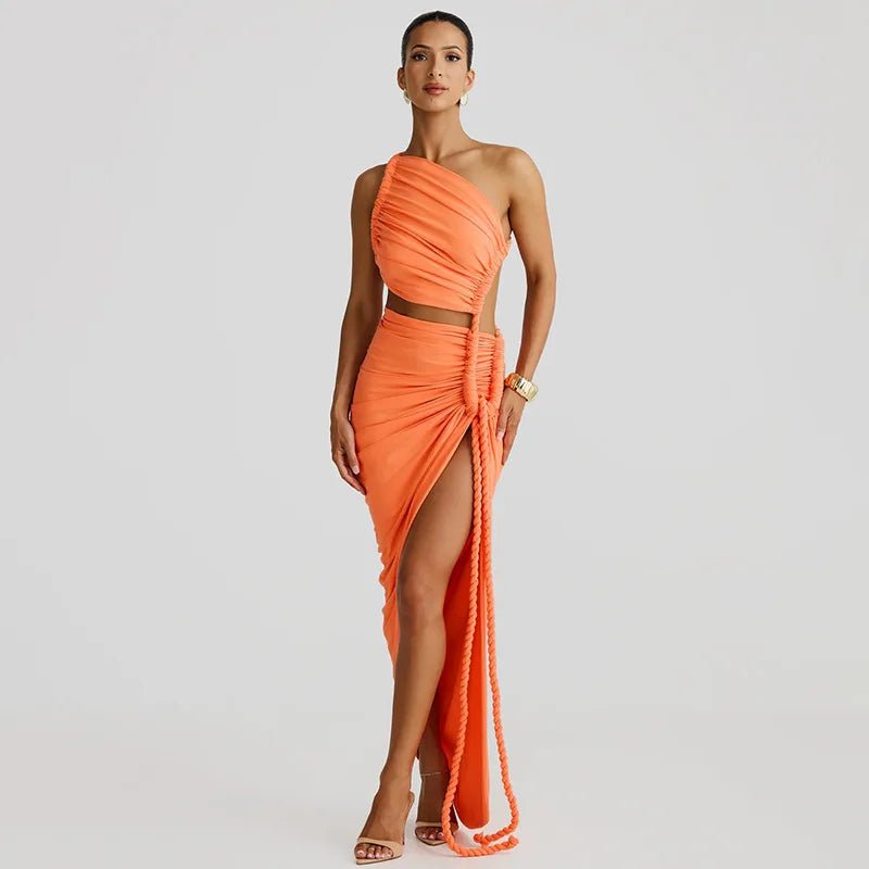 Asymmetrical Ruched High Split Maxi Dress - SN Wigs & More