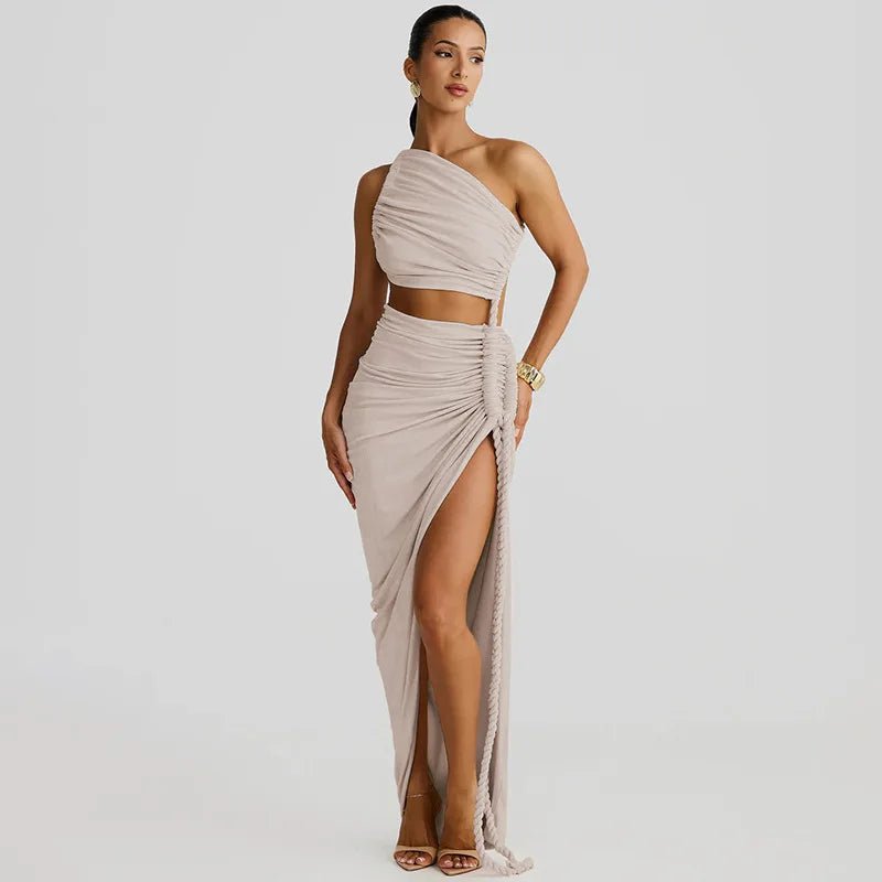 Asymmetrical Ruched High Split Maxi Dress - SN Wigs & More