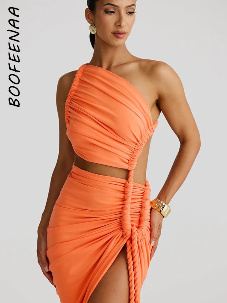 Asymmetrical Ruched High Split Maxi Dress - SN Wigs & More