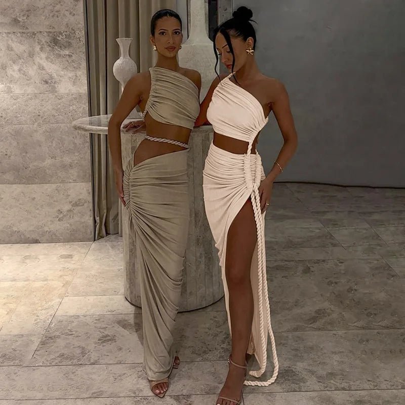 Asymmetrical Ruched High Split Maxi Dress - SN Wigs & More