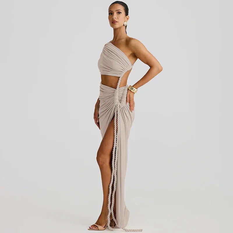 Asymmetrical Ruched High Split Maxi Dress - SN Wigs & More