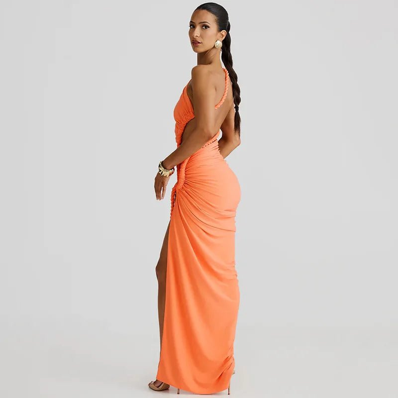 Asymmetrical Ruched High Split Maxi Dress - SN Wigs & More