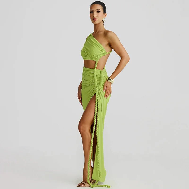 Asymmetrical Ruched High Split Maxi Dress - SN Wigs & More