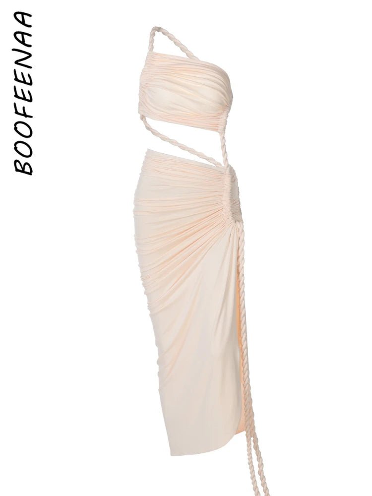 Asymmetrical Ruched High Split Maxi Dress - SN Wigs & More