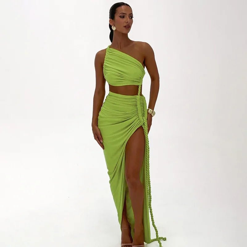 Asymmetrical Ruched High Split Maxi Dress - SN Wigs & More