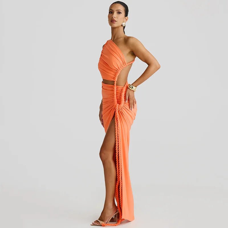 Asymmetrical Ruched High Split Maxi Dress - SN Wigs & More