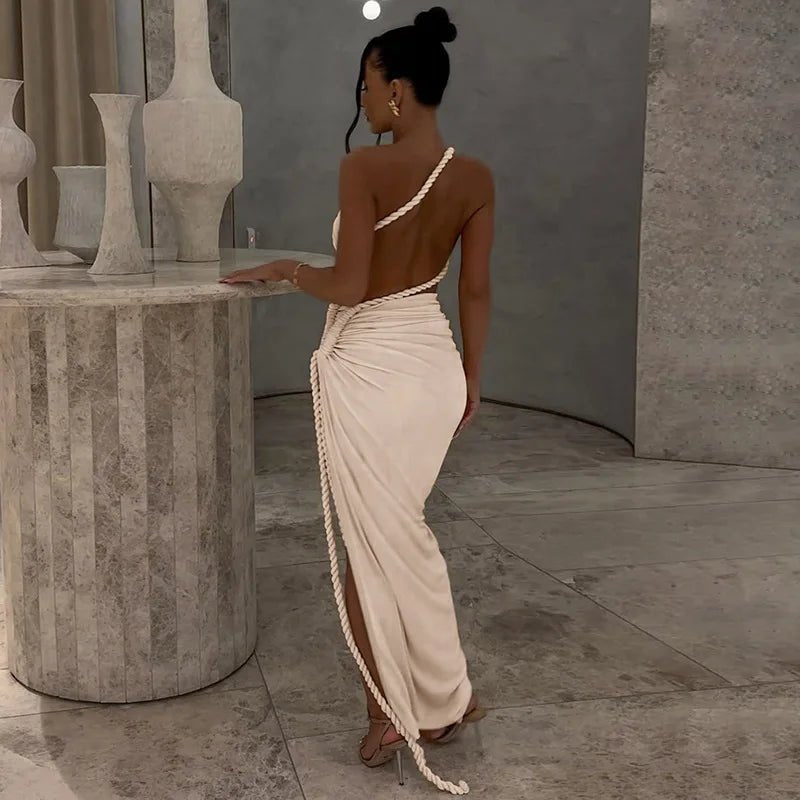 Asymmetrical Ruched High Split Maxi Dress - SN Wigs & More
