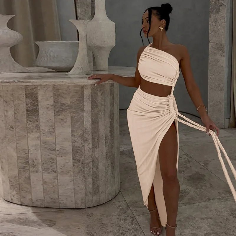 Asymmetrical Ruched High Split Maxi Dress - SN Wigs & More