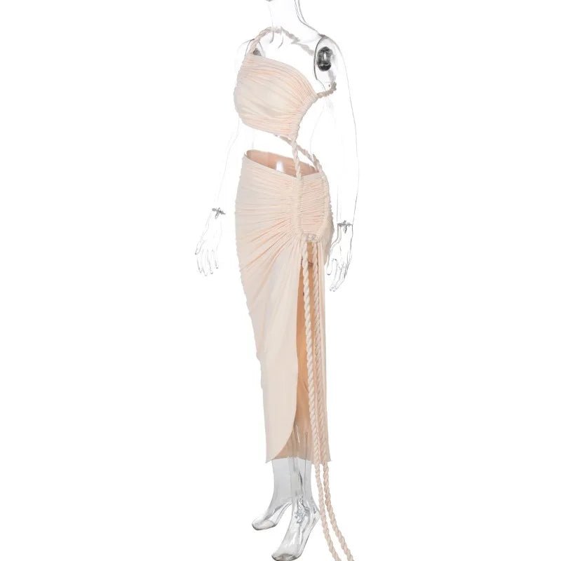 Asymmetrical Ruched High Split Maxi Dress - SN Wigs & More