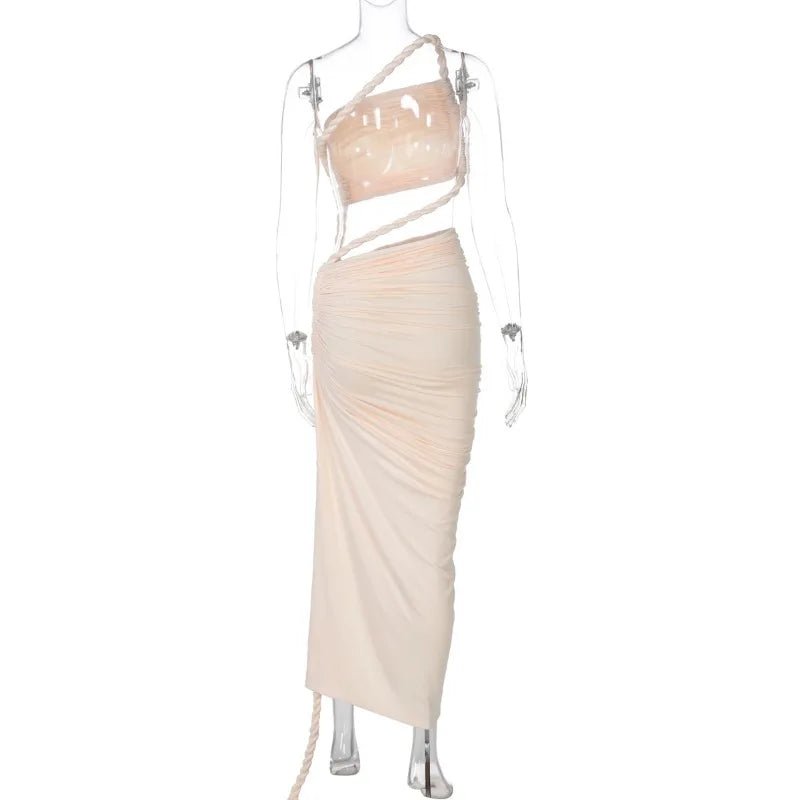 Asymmetrical Ruched High Split Maxi Dress - SN Wigs & More