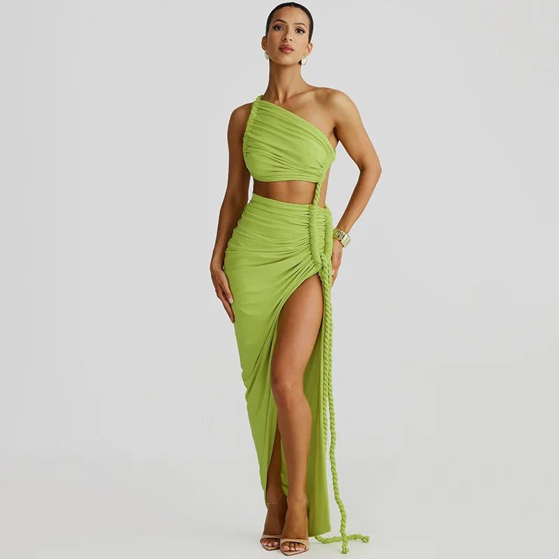 Asymmetrical Ruched High Split Maxi Dress - SN Wigs & More