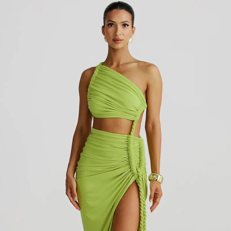 Asymmetrical Ruched High Split Maxi Dress - SN Wigs & More