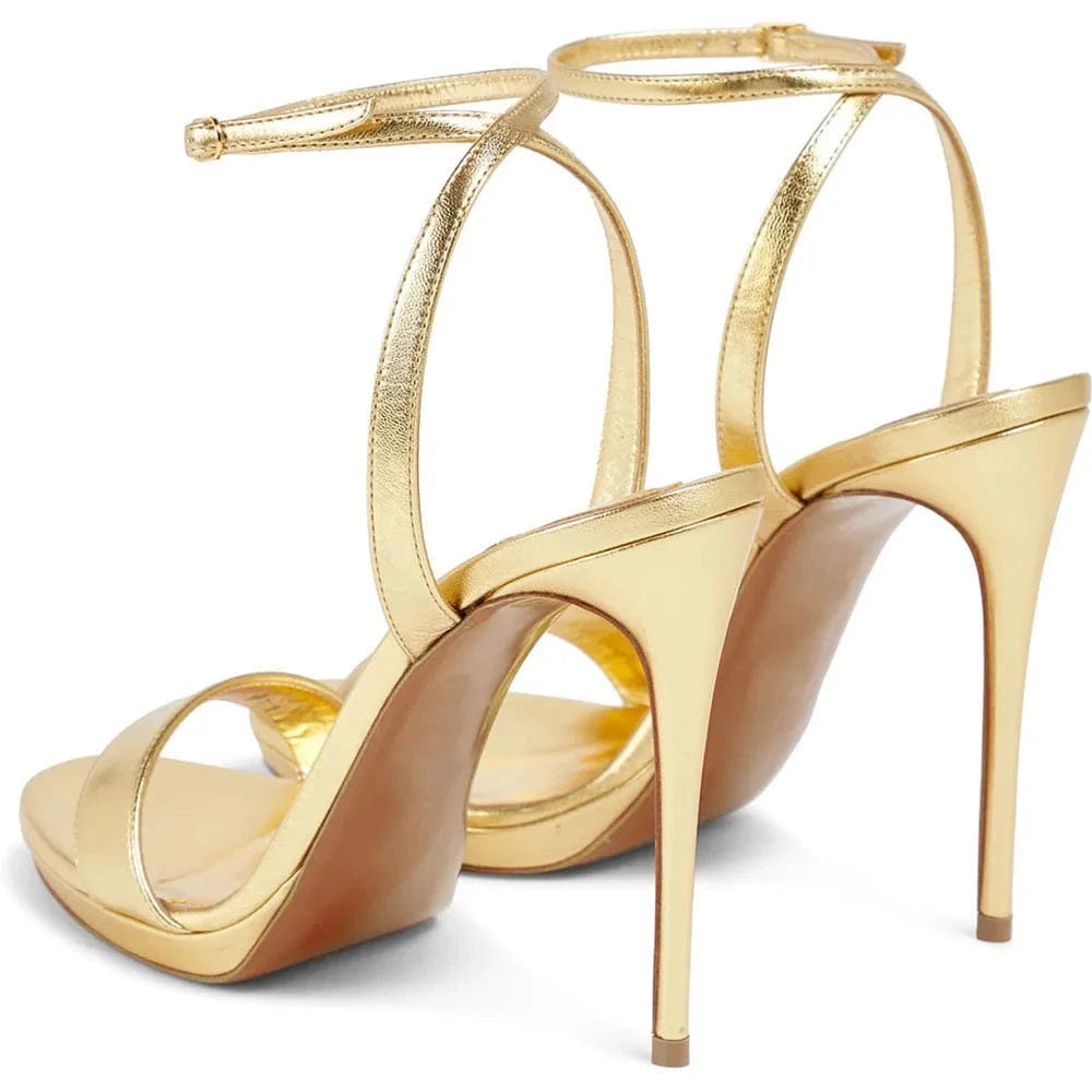 Attractive High Heel Sandal Heels Open Toe Sandals Buckle Ankle Strap Shiny Gold  Party Shoes