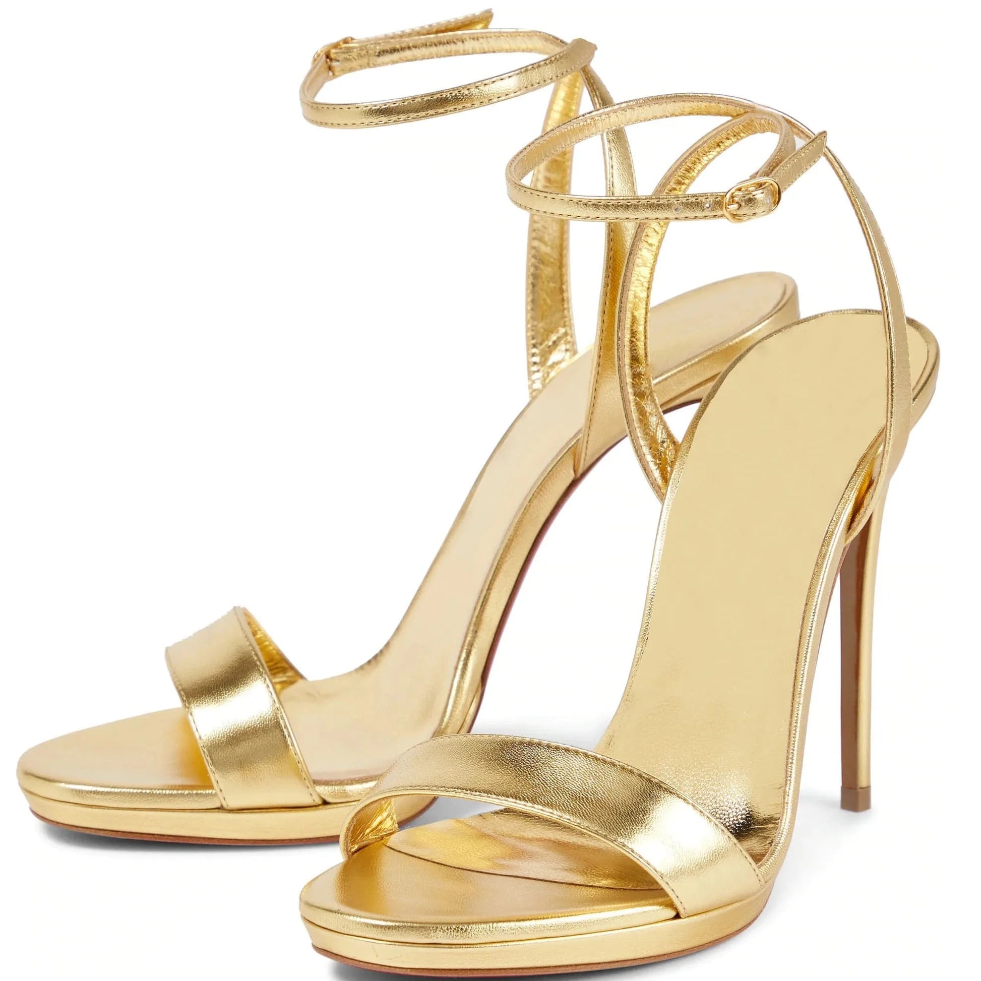 Attractive High Heel Sandal Heels Open Toe Sandals Buckle Ankle Strap Shiny Gold  Party Shoes