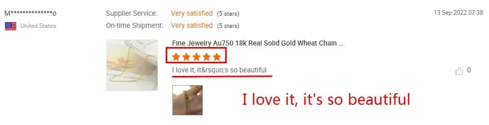 AU750 Real Gold Jewelry Square Wheat Wholesale 18K Solid Gold Italy Chain Necklace