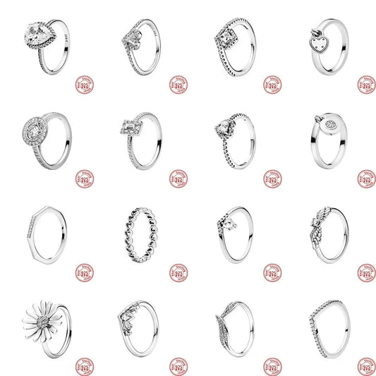 Authentic 925 Sterling Silver Princess Tiara Crown Sparkling Love Heart ,CZ Rings for Women Engagement Jewelry Anniversary