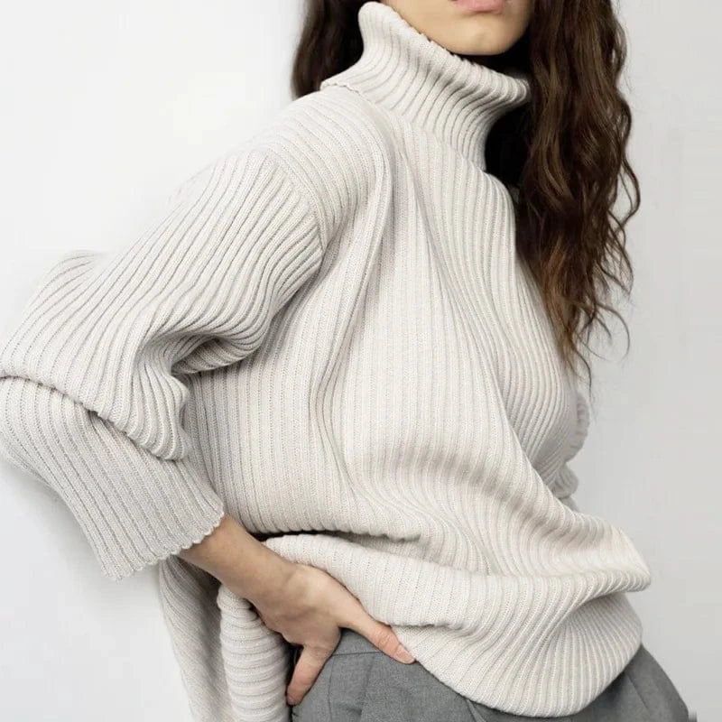 Autumn and winter fashion new lazy knitting suit ladies pit striped half-body skirt  turtleneck sweater loose warm two-piece set