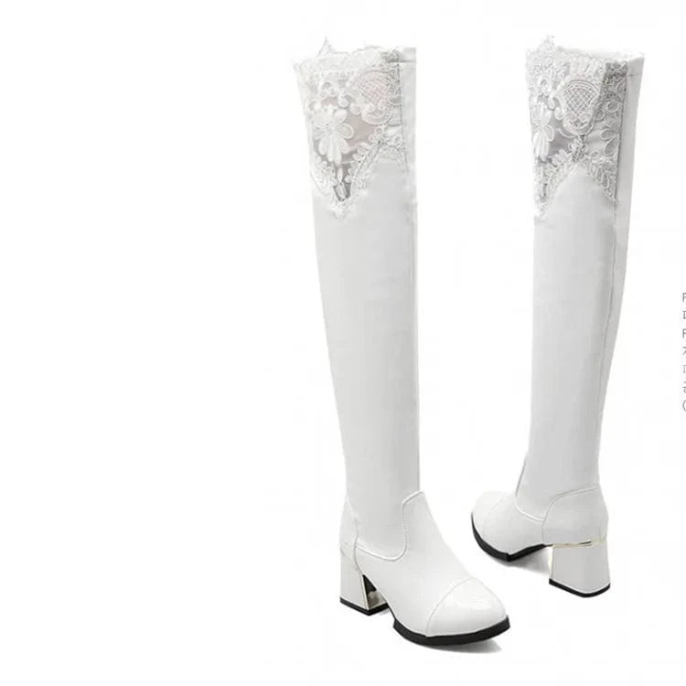 Autumn and winter new boots European and American lace all over the skinny Knight knee over women's Boots