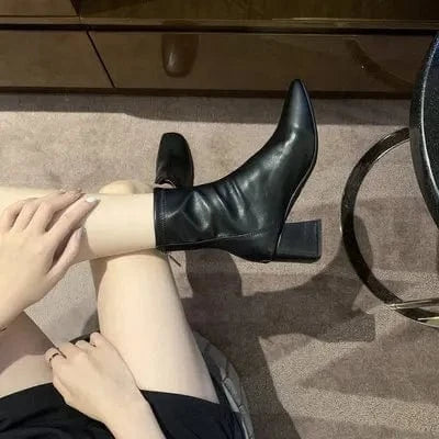 Autumn and winter new British style retro thick heel short boots square toe and velvet high heel boots