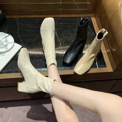 Autumn and winter new British style retro thick heel short boots square toe and velvet high heel boots