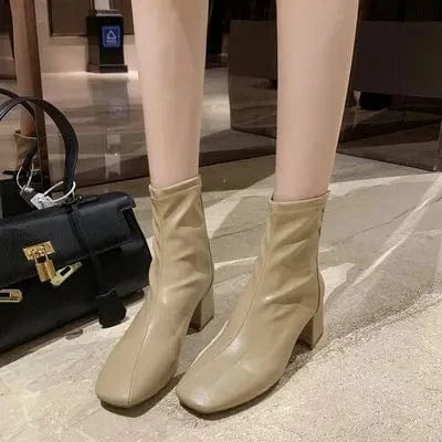 Autumn and winter new British style retro thick heel short boots square toe and velvet high heel boots