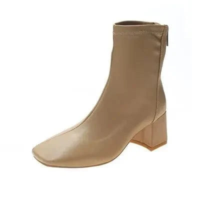 Autumn and winter new British style retro thick heel short boots square toe and velvet high heel boots