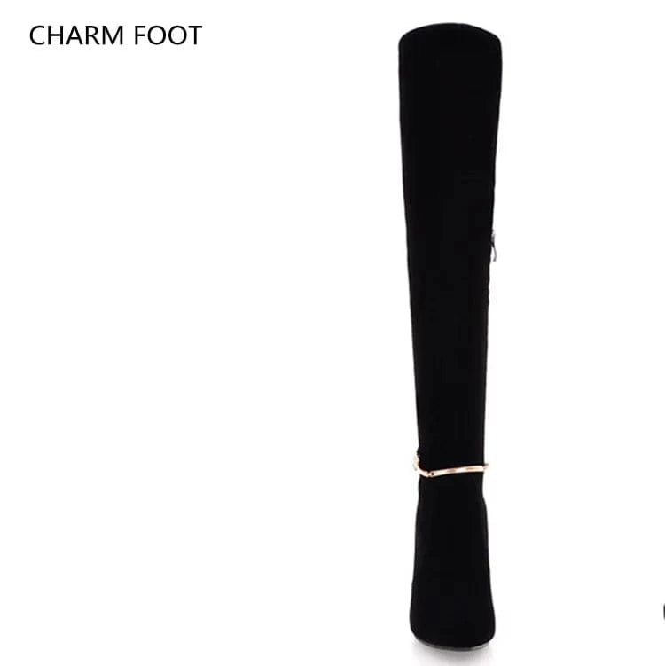 Autumn and winter New Chivalry boots fashion metal inlaid diamond high heel knee suede high tube women's Boots