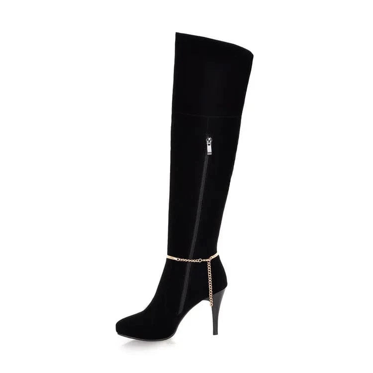 Autumn and winter New Chivalry boots fashion metal inlaid diamond high heel knee suede high tube women's Boots