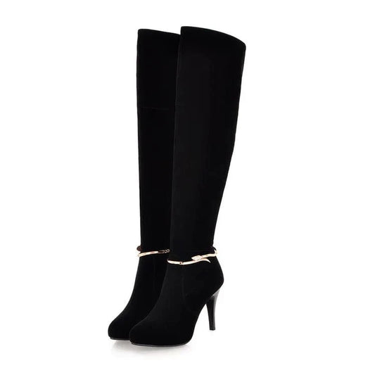 Autumn and winter New Chivalry boots fashion metal inlaid diamond high heel knee suede high tube women's Boots