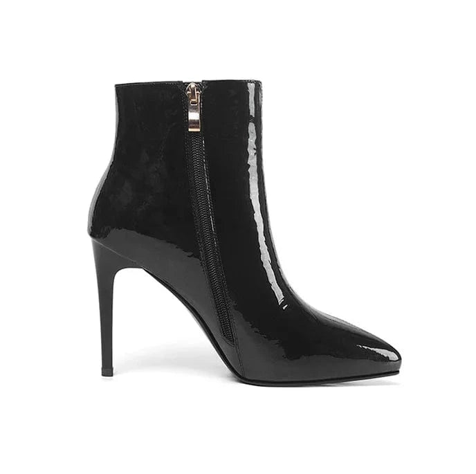 Autumn and winter new leather short boots women fashion pointed fashion boots thin and high cattle lacquer leather women's Boots