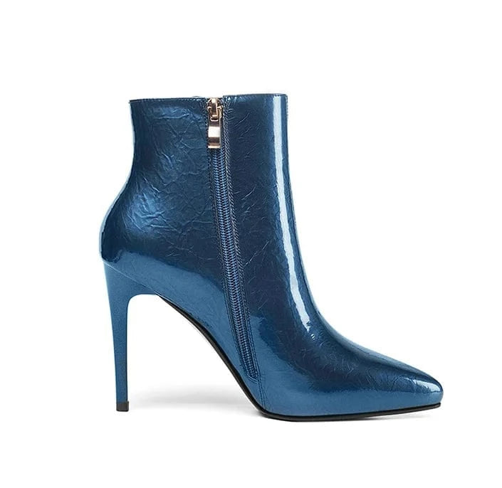 Autumn and winter new leather short boots women fashion pointed fashion boots thin and high cattle lacquer leather women's Boots