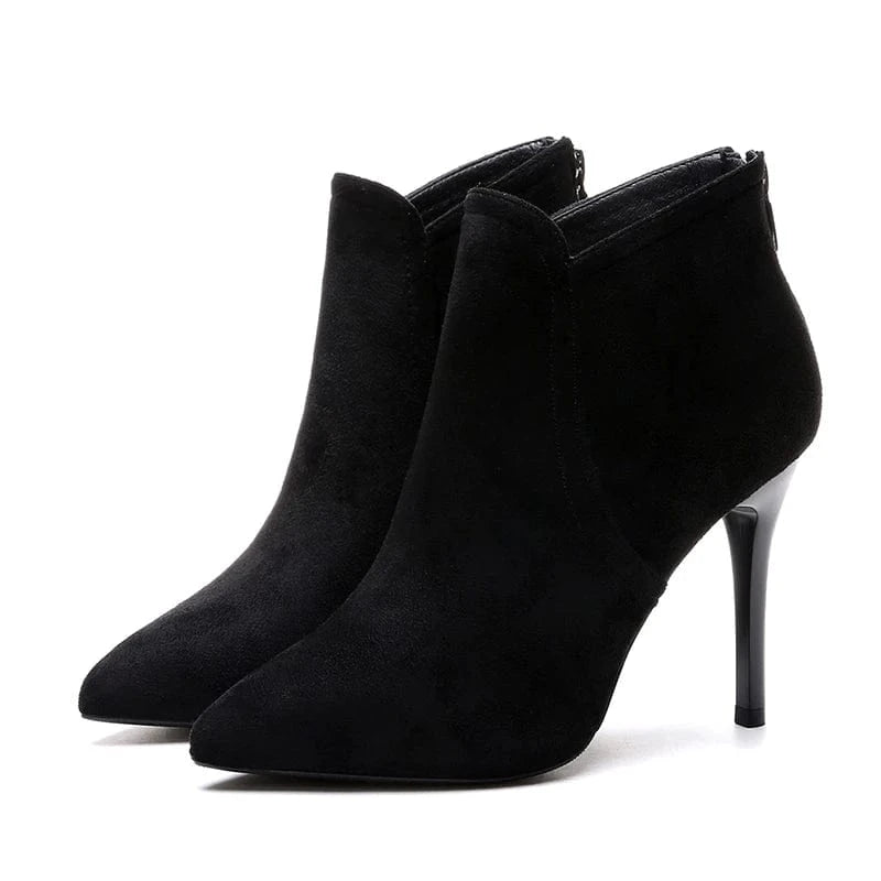 Autumn and winter new pointed thin heel high heel short boots thick bottom Plush women's boots net red fashion women's Boots