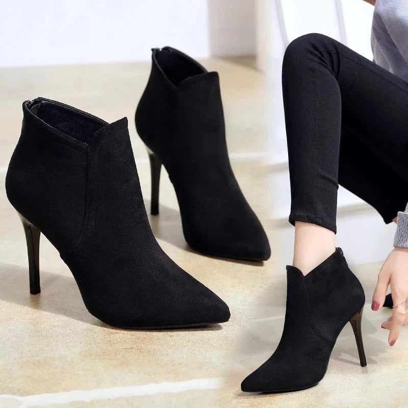 Autumn and winter new pointed thin heel high heel short boots thick bottom Plush women's boots net red fashion women's Boots