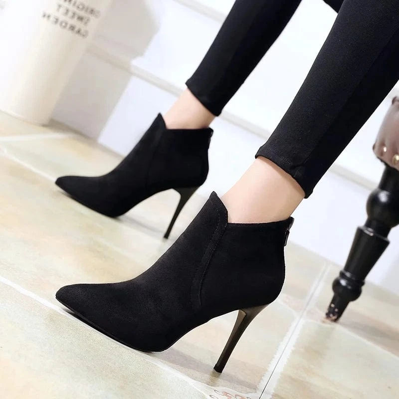 Autumn and winter new pointed thin heel high heel short boots thick bottom Plush women's boots net red fashion women's Boots